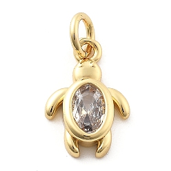 Tortoise Латунные микро проложить кубического циркония подвески, настоящие 18k позолоченные подвески, с целью перехода в кольце, черепаха, 14x9.5x3 мм, отверстие : 3 мм
