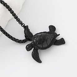 Black Ocean 304 Stainless Steel Sea Turtle Pendant Box Chain Necklaces for Men Women, Black, 23.62 inch(60cm)