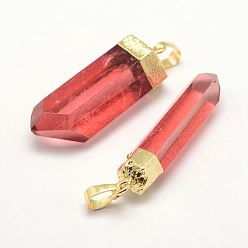 Красный Натуральные кристаллы с кварцевым кристаллом, окрашенные, с латунной найти, пуля, золотые, красные, 41~50x7~14x9~13 мм, отверстие : 5x8 мм