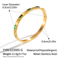 Разноцветный Европейские 304 браслеты из нержавеющей стали с кубическим цирконием для женщин, прямоугольные, реальный 18 k позолоченный, красочный, внутренний диаметр: 2-1/2 дюйм (6.5 см)