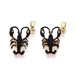 Черный Латунь эмаль подвески, креветки прелести, золотые, чёрные, 17x13.5~14.5x2.5 мм, отверстие : 5x2.2 мм