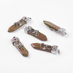 Унакит Природные Unakite большие кулоны, со сплавочной фурнитурой, стрелка, платина, 56~58x16x10 мм, отверстие : 5x7 мм
