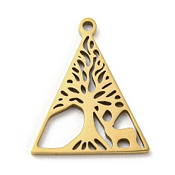 Triangle 201 Stainless Steel Pendant, Laser Cut, Golden, Tree of Life, Triangle, 17.5x14x1mm, Hole: 1.2mm, 5pcs/bag