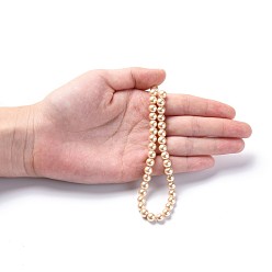 Linen Eco-Friendly Dyed Glass Pearl Round Beads Strands, Grade A, Cotton Cord Threaded, Linen, 6mm, Hole: 0.7~1.1mm, about 72pcs/strand, 15 inch
