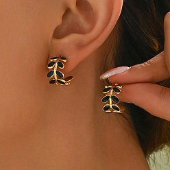 Черный Элегантные 201 серьги-гвоздики из нержавеющей стали в форме листа, золотые, чёрные, 17 мм