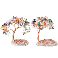 Смешанные камни Украшения для елки из натуральной смешанной каменной крошки, с латунной проволокой, обернутой украшением фэн-шуй на удачу, 85x79 мм