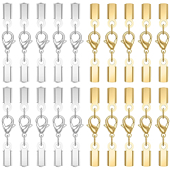Golden & Stainless Steel Color 20Pcs 2 Colors 304 Stainless Steel Lobster Claw Clasps with Cord Ends, Golden & Stainless Steel Color, 32mm, Inner Diameter: 3.5mm, 10pcs/color