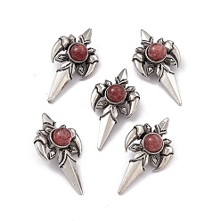 Клубничный Кварц Натуральные кварцевые подвески из клубники, дартс прелести, с фурнитурой из латуни цвета античного серебра, 39.5x21x15.5 мм, отверстие : 3.5x10 мм