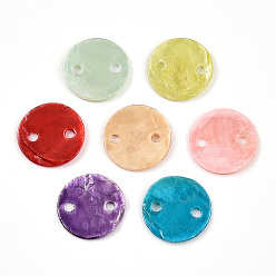 (52) Непрозрачная лаванда Окрашенные распылением натуральные подвески с соединителем оболочки Capiz, ссылки на диски, разноцветные, 11~11.5x0.5~1.5 мм, отверстие : 1.2~1.6 мм