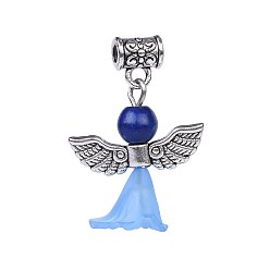 Васильковый Прозрачные матовые акриловые цветочные подвески, с находками из тибетского сплава и окрашенными синтетическими бирюзовыми бусами, прекрасное свадебное платье ангел болтаться, васильковый, 30~31 мм, отверстие : 2.8 мм