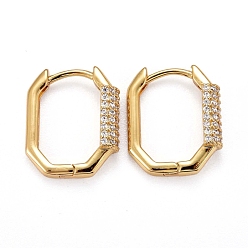 Настоящее золото 18K Серьги-кольца из латуни с микропаве из прозрачного кубического циркония, долговечный, многоугольник, реальный 18 k позолоченный, 16.5x14x4.5 мм, штифты : 0.8 мм