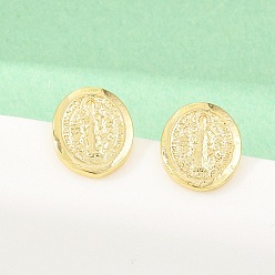 Настоящее золото 18K Религиозные латунные серьги-гвоздики, овал со святым шармом, долговечный, стойки покрытие, без свинца и без кадмия, реальный 18 k позолоченный, 10x8 мм