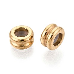 Настоящее золото 18K 303 из нержавеющей стали бусы, с резиной внутри, рифленая колонна, ионное покрытие (ip), реальный 18 k позолоченный, 9x5 мм, отверстие : 3 мм