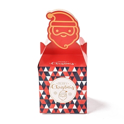Santa Claus Рождественские тематические бумажные складные подарочные коробки, на подарки конфеты упаковка печенья, малиновый, Дед Мороз, 8.5x8.5x18 см