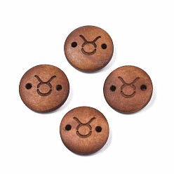 Taurus Wood Links Connectors, Flat Round with 12 Constellations, Dyed, Taurus, 15x4mm, Hole: 1.6mm