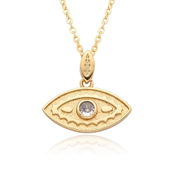 Golden Brass Micro Pave Clear Cubic Zirconia Pendants Necklaces for Women, Evil Eye, Golden, 17.52 inch(44.5cm)