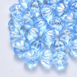 Dodger Blue Transparent Spray Painted Glass Beads, with Glitter Powder, Flower, Dodger Blue, 10.5x9.5x8mm, Hole: 1mm