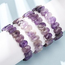 Аметист Натуральные аметистовые граненые браслеты из эластичной ткани для женщин, овальные, бусины : 14x10x5.5 мм, внутренний диаметр: 2.32 дюйм (5.9 см)