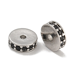 Черный Стойки обшивки латунь микро проложить кубического циркония бусы, без свинца и без кадмия, платина, долговечный, круглые, чёрные, 8x2.5 мм, отверстие : 1.5 мм