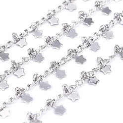 Платинированный Латунные цепочки ручной работы, со звездными чарами и шпулей, пайки, долговечный, Реальная платина, ссылка: 3x2x1 мм, звезда: 6x3x1.5 мм, около 32.8 футов (10 м) / рулон