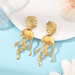Jellyfish 304 Stainless Steel Stud Dangle Earrings for Women, Golden, Jellyfish, 62x26.5mm