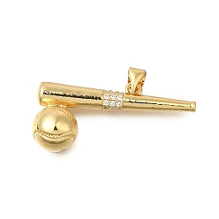 Настоящее золото 18K Стойка металлическая латунная микропрофилированная кубическая циркония подвески, долговечный, без свинца и без кадмия, бейсбол прелести, с целью перехода в кольце, реальный 18 k позолоченный, 32.5x15x8 мм, отверстие : 4x3 мм