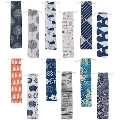 Mixed Shapes 12шт. 12 модели прямоугольных хлопковых льняных мешочков с принтом и завязками, для палочек для еды, разнообразные, 25.5x5.8x0.45 см, 1 шт / стиль