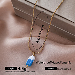 Deep Sky Blue 304 Stainless Steel Enamel Ice Cream Pendant Necklaces for Women, Golden, Deep Sky Blue, 15.75 inch(40cm)