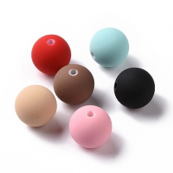 Mixed Color Spray Painted Acrylic Beads, Rubberized Style, Round, Mixed Color, 16x15.5mm, Hole: 2mm