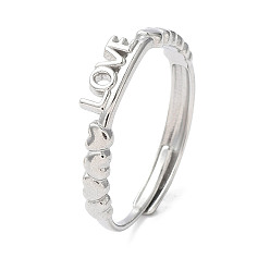 Нержавеющая Сталь Цвет Не тускнеет 304 сердце из нержавеющей стали с надписью «любовь» регулируемые кольца, цвет нержавеющей стали, внутренний диаметр: 17.8 мм