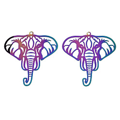 Rainbow Color Ионное покрытие (ip) 201 филигранные подвески из нержавеющей стали, гравированные металлические украшения, слон, Радуга цветов, 44x40x0.3 мм, отверстие : 1.8 мм