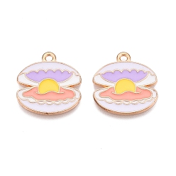 лаванда Подвески из эмали и сплава, золотой свет, без свинца и без кадмия, подвеска в форме жемчужной устрицы, лаванда, 20.5x19.5x1 мм, отверстие : 1.8 мм