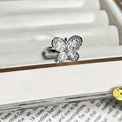 Бабочка Женские манжеты из латуни с эмалированными кристаллами и стразами, платина, бабочка, внутренний диаметр: регулируемый