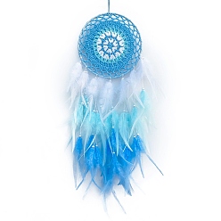 Темно-Голубой Железный кулон украшение, тканая сетка/паутина с перьями для подвесных украшений дома, глубокое синее небо, 670 мм