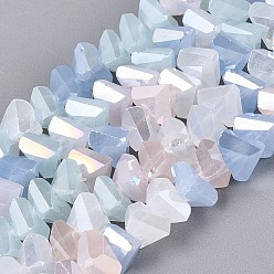 Mixed Color Electroplate Imitation Jade Glass Beads Strands, Triangle, AB Color Plated, Faceted, Mixed Color, 3.5~4x6x6mm, Hole: 1~1.2mm, about 93~104pcs/strand, 12.99~14.57 inch(33~37cm)