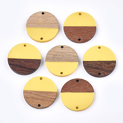 Желтый Соединители из смолы и ореха, плоско-круглые, желтые, 28.5x3.5~4 мм, отверстие : 1.8 мм