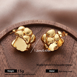 Heart 304 Stainless Steel Stud Earrings for Women, Half Hoop Earrings, Golden, Heart, 12mm