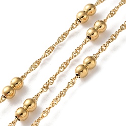 Золотой 304 цепи из нержавеющей стали с бусинами, ионное покрытие (ip), пайки, с катушкой, золотые, 2 мм