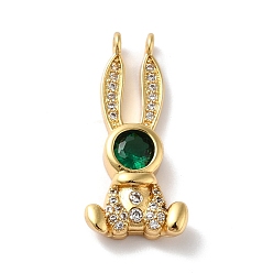 Темно-Зеленый Стойка металлическая латунная микропрофилированная кубическая циркония подвески, без кадмия и без свинца, реальный 18 k позолоченный, кролик, темно-зеленый, 24.5x11x4 мм, отверстие : 1.2 мм