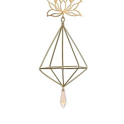 Doré  Décorations pendantes en cristal de quartz et en laiton, avec les accessoires en fer, fleur de lotus, or, 365mm, pendentifs: 200x76 mm