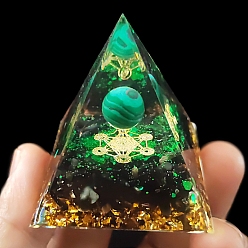 Малахит Генераторы энергии смолы оргонитовой пирамиды, Рейки натуральные малахитовые чипсы внутри для украшения домашнего офиса, 50x50x50 мм