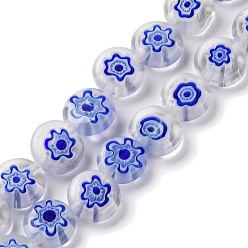 Прозрачный Handmade millefiori lampwork beads strands, плоско-круглые, прозрачные, 10x3.5 мм, отверстие : 0.8 мм, около 38 шт / нитка, 14.65'' (37.2 см)