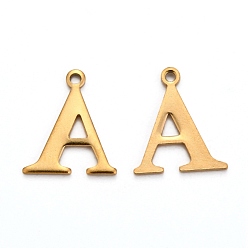 Letter A Ионное покрытие (ip) 304 подвески с алфавитом из нержавеющей стали, золотые, letter.a, 12x10.5x1 мм, отверстие : 1 мм