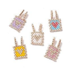Mixed Color Handmade Japanese Seed Beads, Loom Pattern, Rectangle with Heart, Mixed Color, 20.5x12x2mm