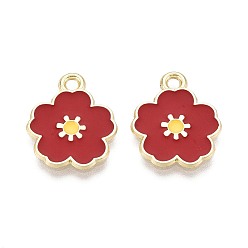 (123L) Белый крем непрозрачный блеск Подвески из сплава и эмали, цветок, золотой свет, огнеупорный кирпич, 17.5x15x1 мм, отверстие : 1.8 мм
