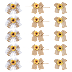 BurlyWood 15Pcs 3 Styles Bowknot & Sunflower Linen Costume Accessories, Sewing Craft Decoration, BurlyWood, 75~338mm, 5pcs/style