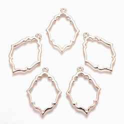 Розовое Золото Стойки из пластика с открытыми задними подвесками, для diy уф смолы, эпоксидная смола, Прессованные цветочные украшения, без кадмия, без никеля и без свинца, цветок, розовое золото , 36x25x2 мм, отверстие : 2 мм