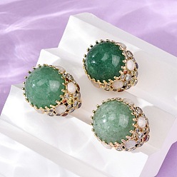 Зеленый Авантюрин Полукруглые кольца-манжеты из натурального зеленого авантюрина с кубическим цирконием, латунные регулируемые кольца для женщин, золотые, 24.5 мм