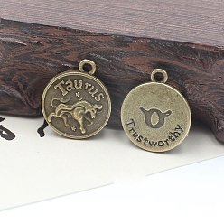 Телец Подвески в тибетском стиле , плоские круглые с двенадцати созвездий, античная бронза, Телец, 19 мм