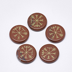 Красный Камень Природного красной яшмы кабошон, плоский круглый с нордическим языческим узором, 25x5.5 мм